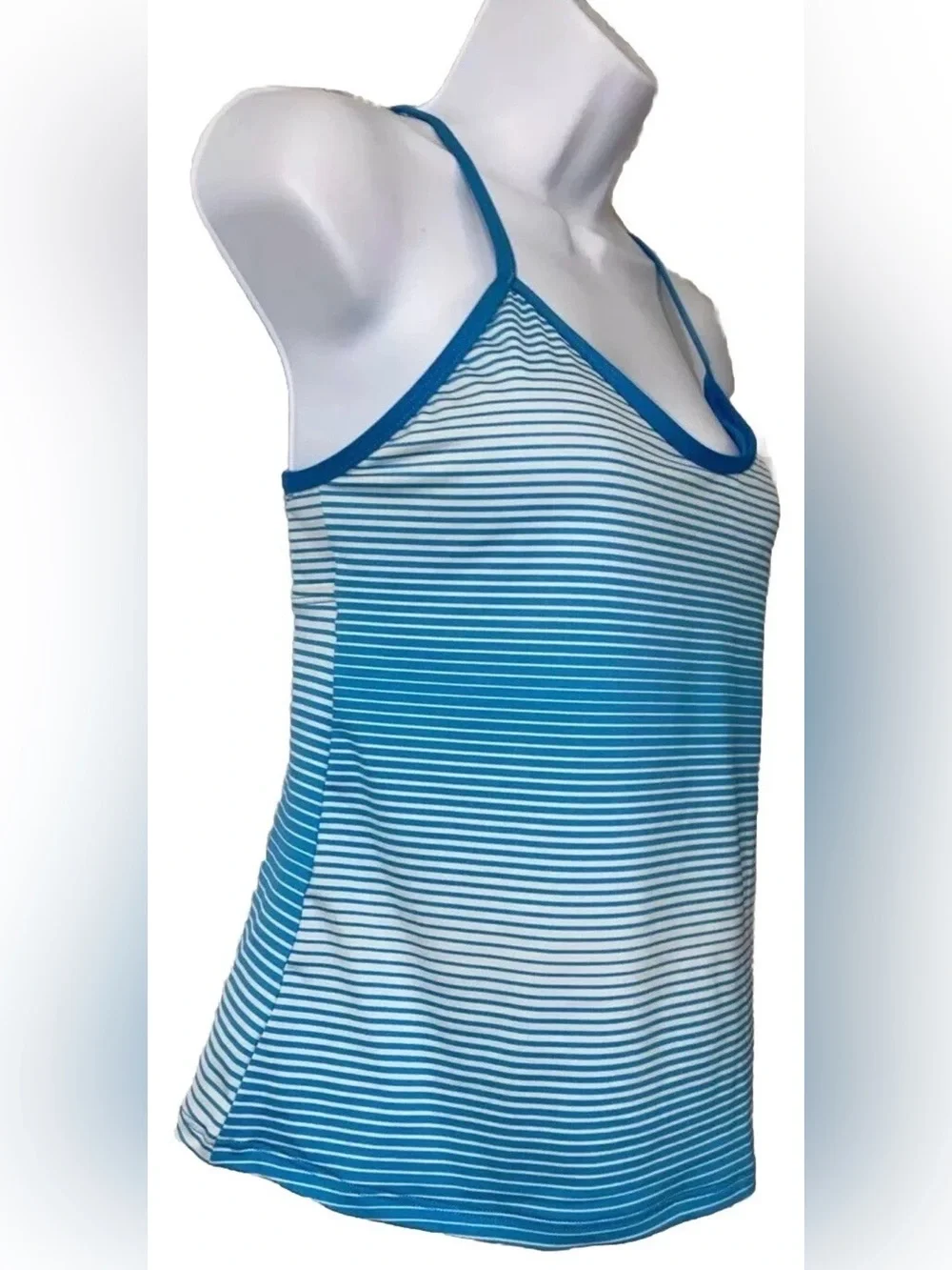Women’s NWT NIKE Blue Striped Tankini Racer back Top W/Built-In Bra Size Small